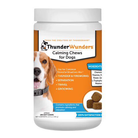 Image of ThunderWunders Dog Calming Chews | Thiamine, L-Tryptophan, Melatonin and Ginger | Can Help Relieve Stress from Separation, Storms, Fireworks & Travel